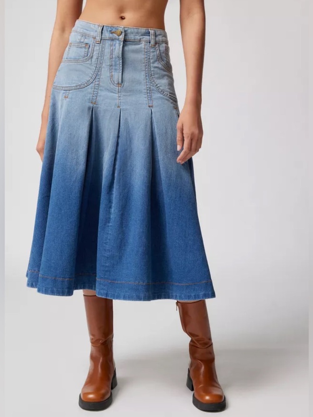 BDG Urban Outfitters Donovan Denim Pleated Midi Skirt Ombre denim small
